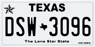 TX license plate DSW3096