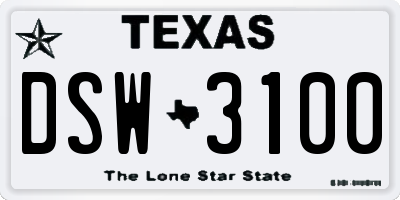 TX license plate DSW3100