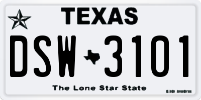 TX license plate DSW3101