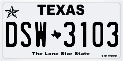 TX license plate DSW3103