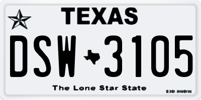 TX license plate DSW3105