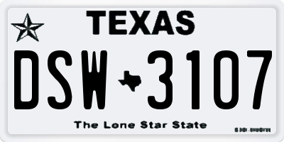 TX license plate DSW3107