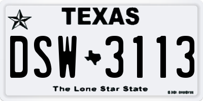 TX license plate DSW3113