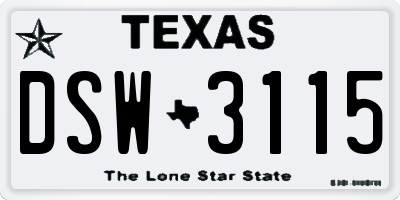 TX license plate DSW3115