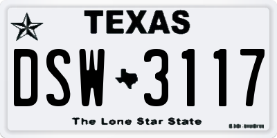 TX license plate DSW3117