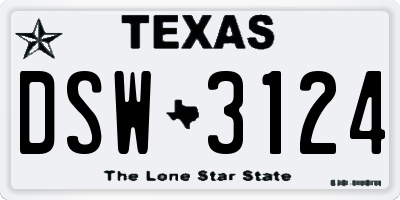 TX license plate DSW3124