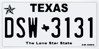 TX license plate DSW3131
