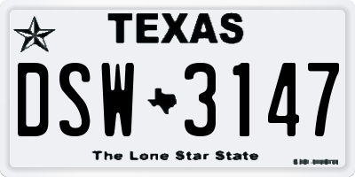 TX license plate DSW3147
