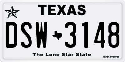 TX license plate DSW3148