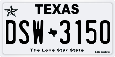 TX license plate DSW3150