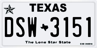 TX license plate DSW3151