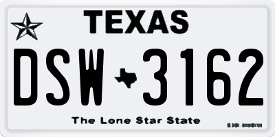 TX license plate DSW3162
