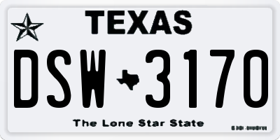 TX license plate DSW3170