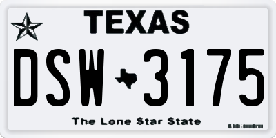 TX license plate DSW3175