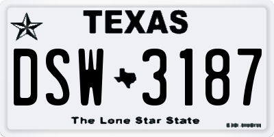 TX license plate DSW3187