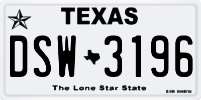 TX license plate DSW3196