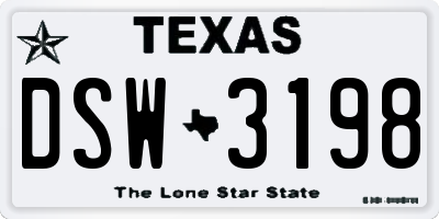 TX license plate DSW3198
