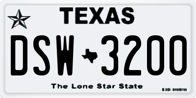TX license plate DSW3200
