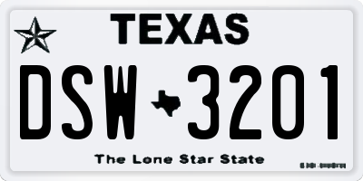 TX license plate DSW3201