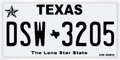 TX license plate DSW3205