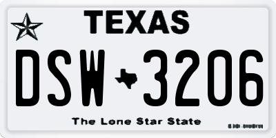 TX license plate DSW3206