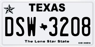 TX license plate DSW3208