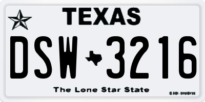 TX license plate DSW3216