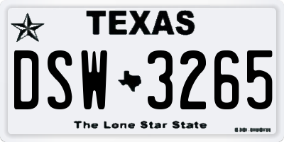 TX license plate DSW3265