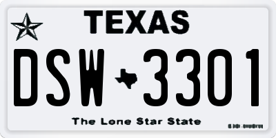 TX license plate DSW3301