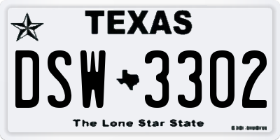 TX license plate DSW3302