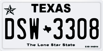 TX license plate DSW3308