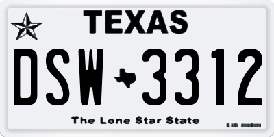 TX license plate DSW3312