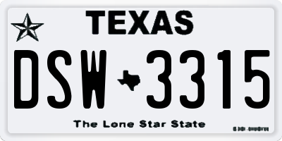 TX license plate DSW3315