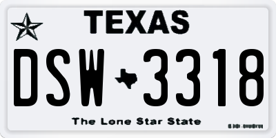 TX license plate DSW3318