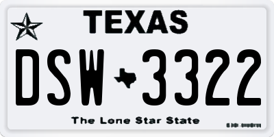 TX license plate DSW3322