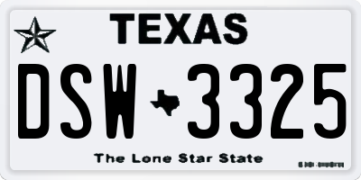 TX license plate DSW3325