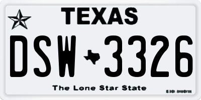 TX license plate DSW3326