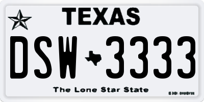 TX license plate DSW3333