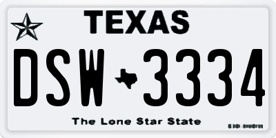 TX license plate DSW3334