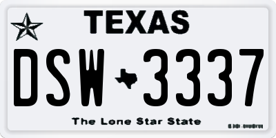 TX license plate DSW3337