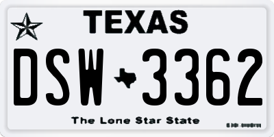 TX license plate DSW3362
