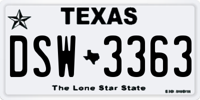 TX license plate DSW3363