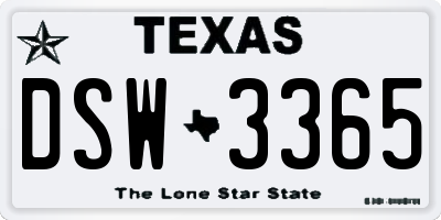 TX license plate DSW3365