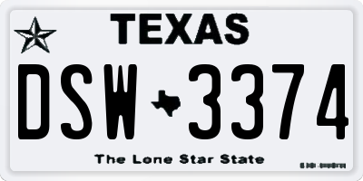 TX license plate DSW3374