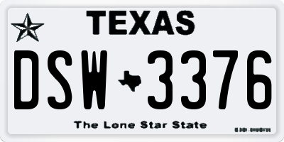 TX license plate DSW3376