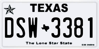 TX license plate DSW3381