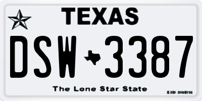 TX license plate DSW3387