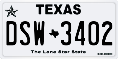 TX license plate DSW3402