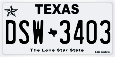 TX license plate DSW3403