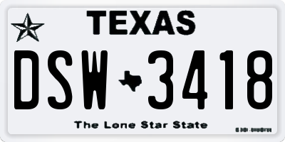 TX license plate DSW3418